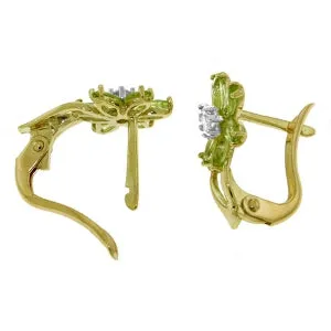 1.1 Carat 14K Solid Yellow Gold Daisy Peridot Diamond Earrings