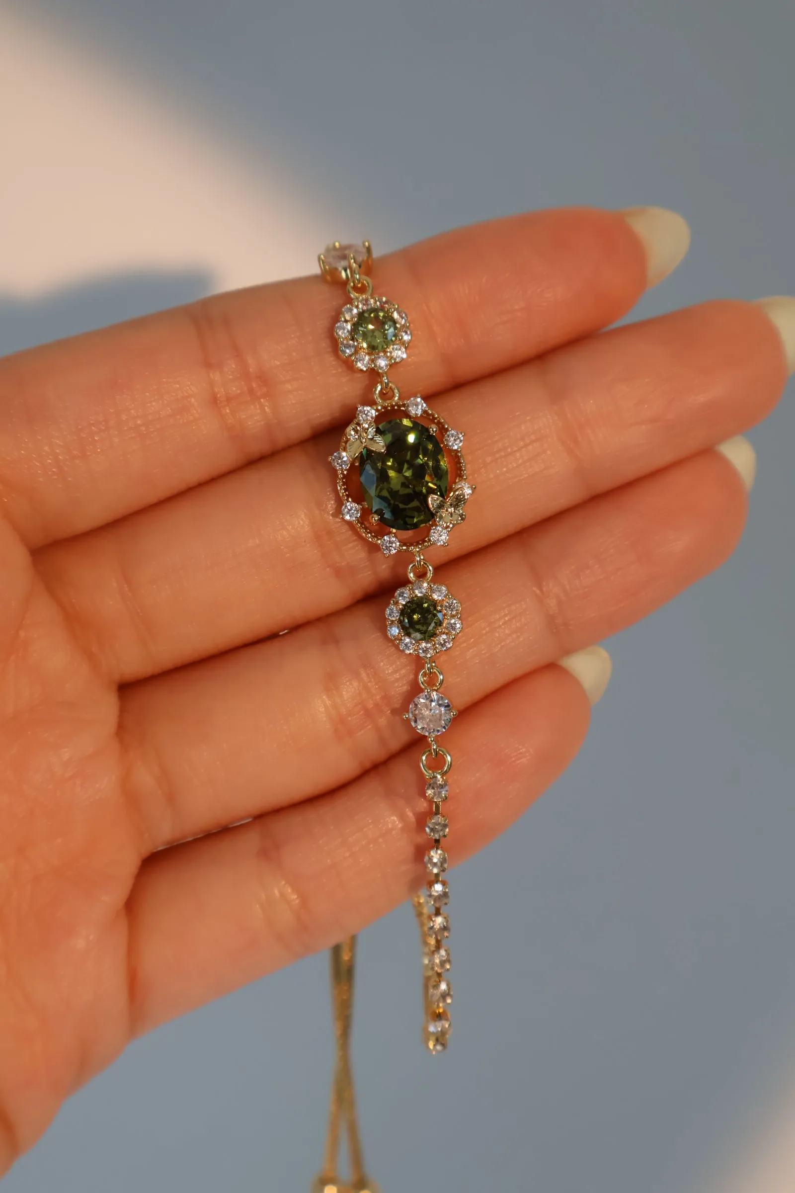 14K Real Gold Plated Emerald Butterfly Bracelet