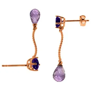 14K Solid Rose Gold Danglings Earrings w/ Natural Amethysts