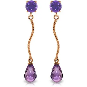 14K Solid Rose Gold Danglings Earrings w/ Natural Amethysts