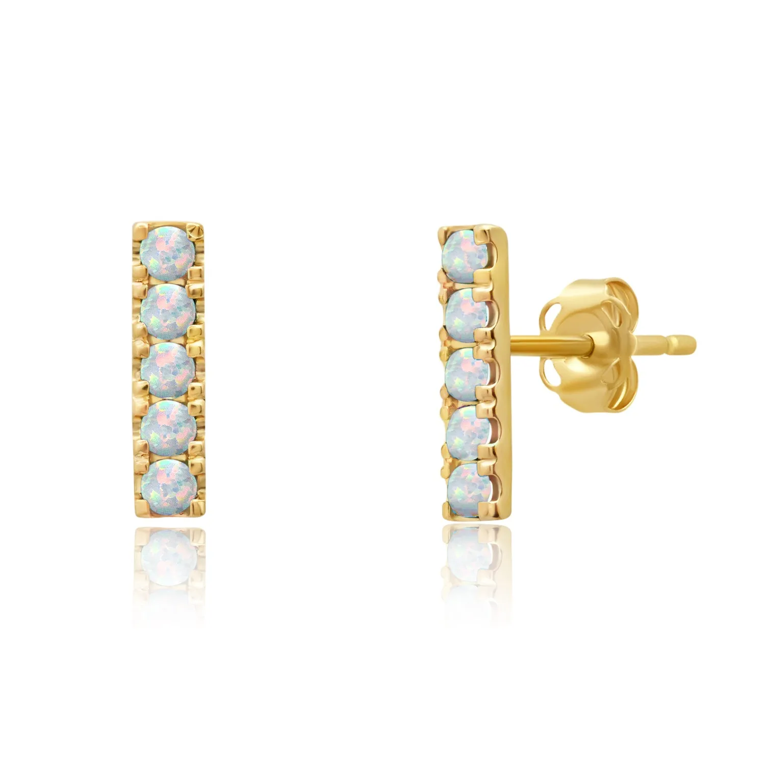 14k Yellow Gold Small 2mm Gemstone Bar Stud Earrings with Push Backs