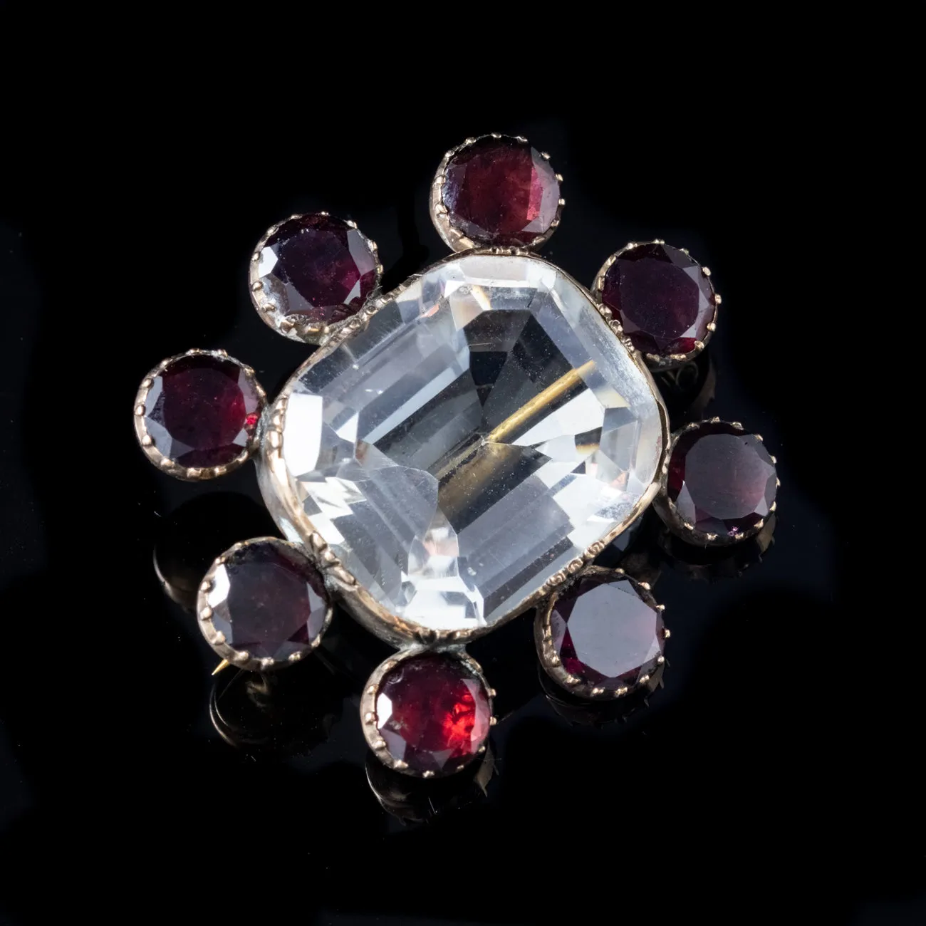 Antique Georgian Crystal Garnet Brooch 18Ct Gold Circa 1830
