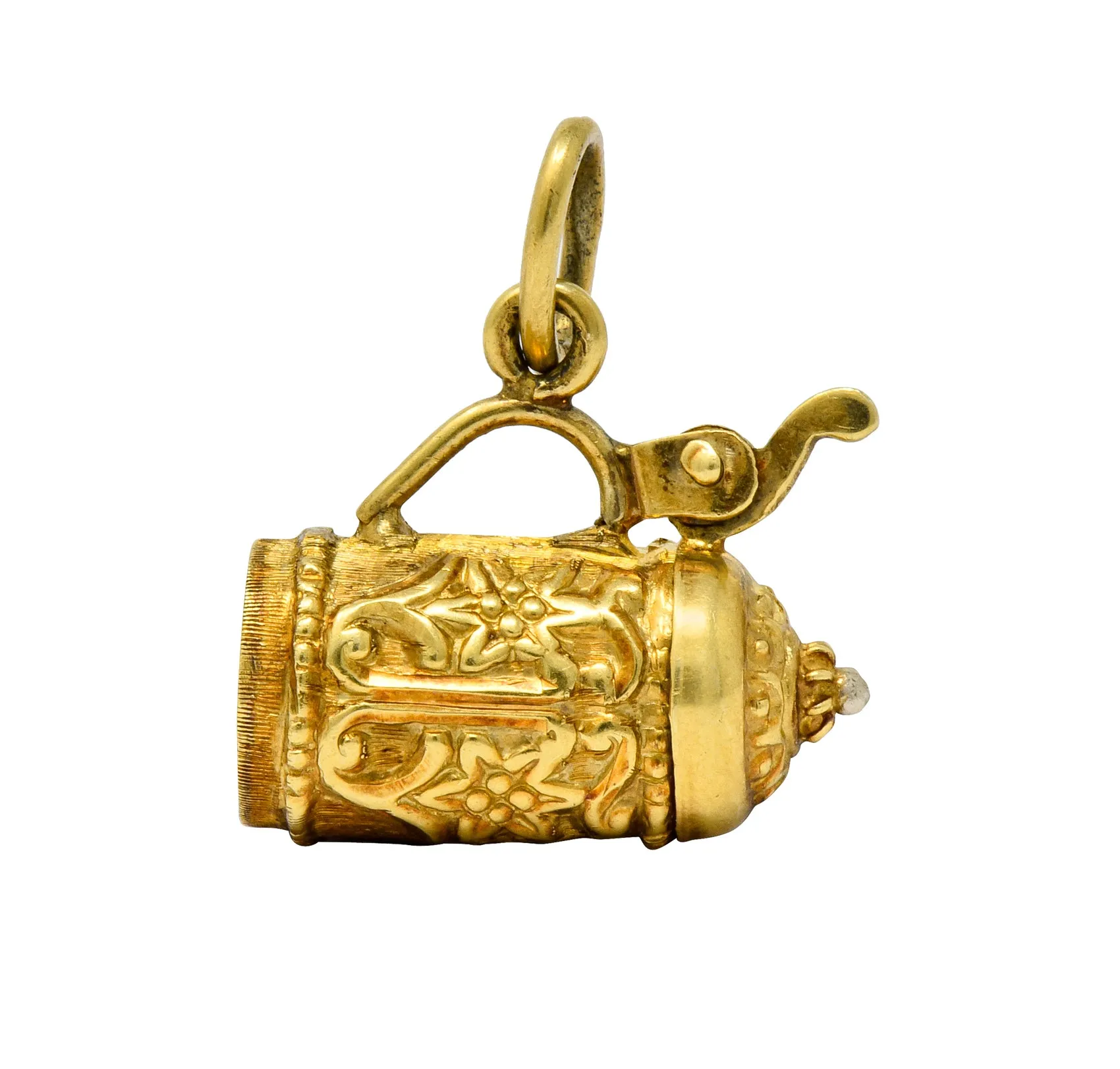 Art Nouveau Articulated 14 Karat Gold Floral German Beer Stein Charm