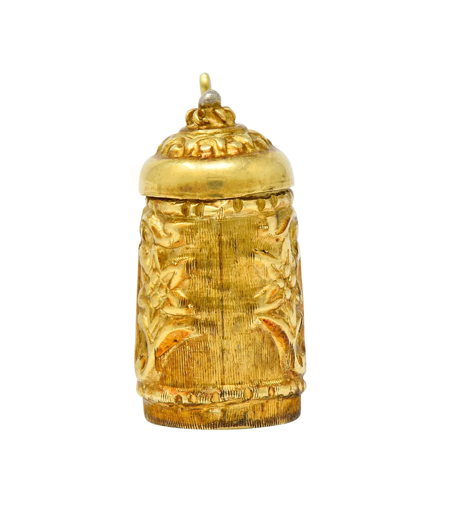 Art Nouveau Articulated 14 Karat Gold Floral German Beer Stein Charm