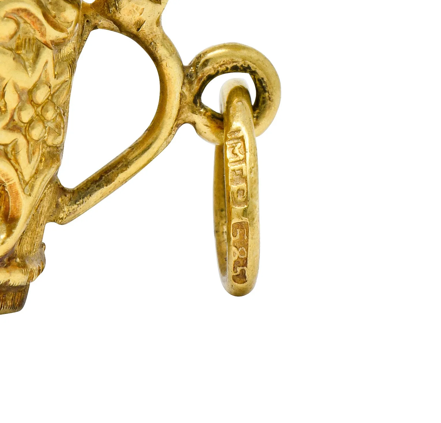 Art Nouveau Articulated 14 Karat Gold Floral German Beer Stein Charm