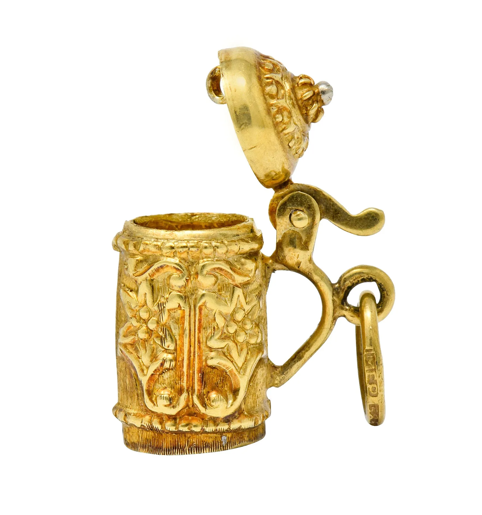 Art Nouveau Articulated 14 Karat Gold Floral German Beer Stein Charm