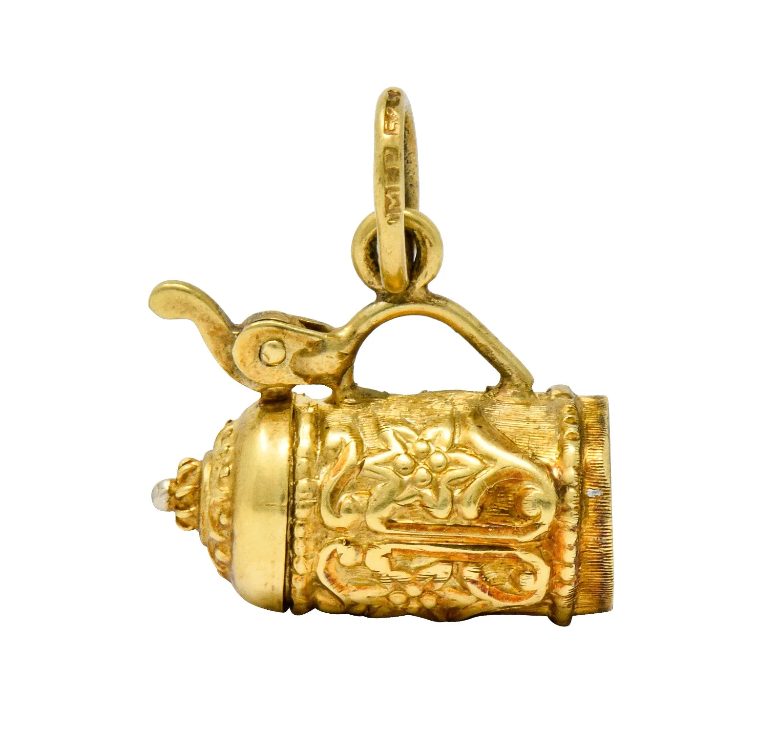 Art Nouveau Articulated 14 Karat Gold Floral German Beer Stein Charm