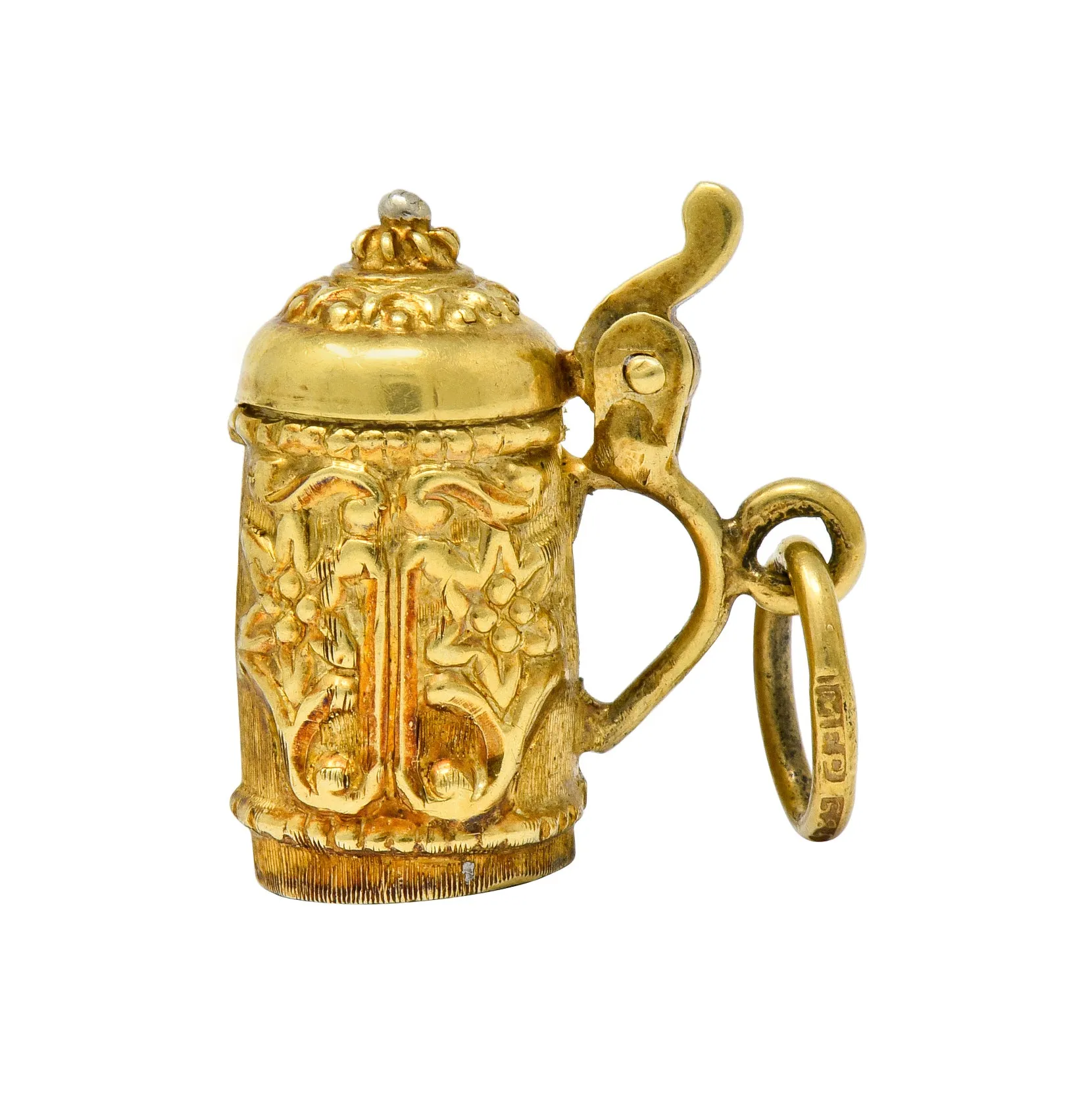 Art Nouveau Articulated 14 Karat Gold Floral German Beer Stein Charm
