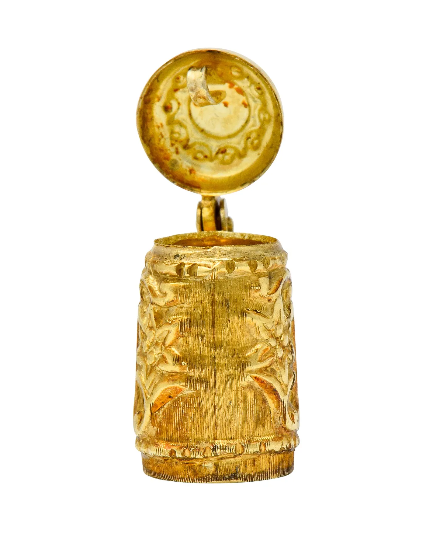 Art Nouveau Articulated 14 Karat Gold Floral German Beer Stein Charm