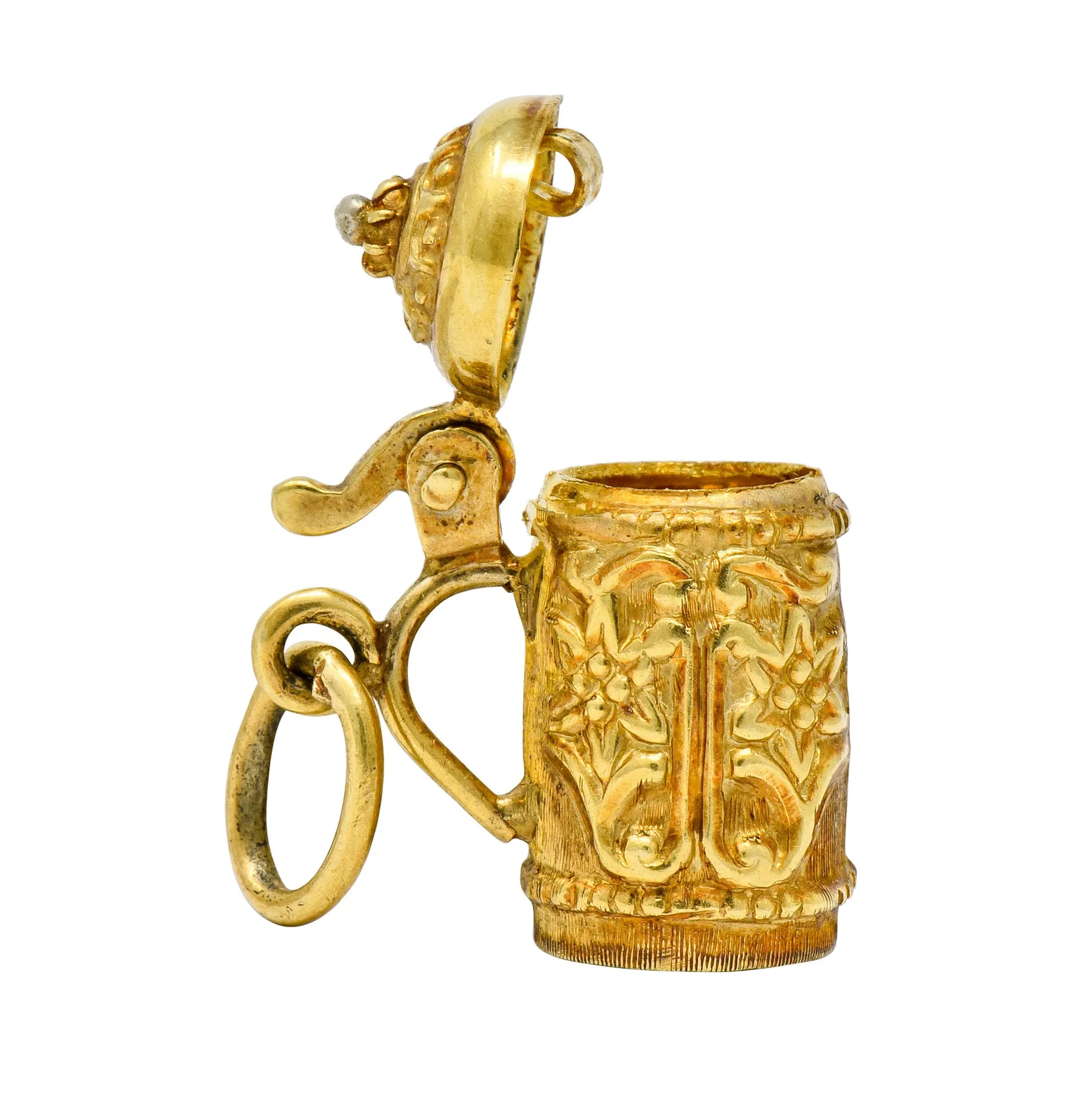 Art Nouveau Articulated 14 Karat Gold Floral German Beer Stein Charm