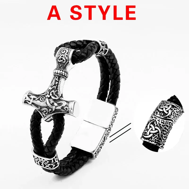 Beier 316L stainless steel Nordic Viking Men's Bracelet Nevis Viking Letter Stack Triangle Hammer Amulet Bracelet LLBC-L005L