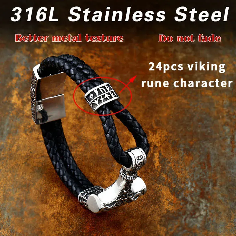 Beier 316L stainless steel Nordic Viking Men's Bracelet Nevis Viking Letter Stack Triangle Hammer Amulet Bracelet LLBC-L005L