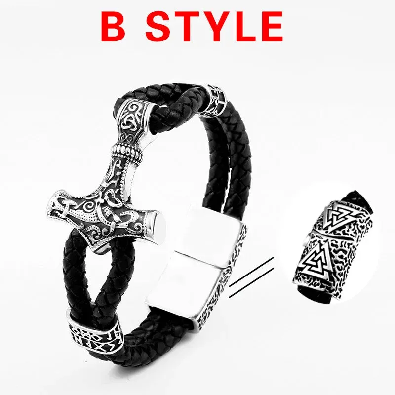 Beier 316L stainless steel Nordic Viking Men's Bracelet Nevis Viking Letter Stack Triangle Hammer Amulet Bracelet LLBC-L005L