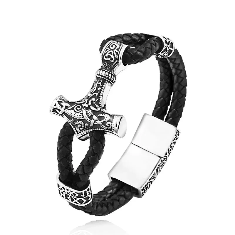 Beier 316L stainless steel Nordic Viking Men's Bracelet Nevis Viking Letter Stack Triangle Hammer Amulet Bracelet LLBC-L005L