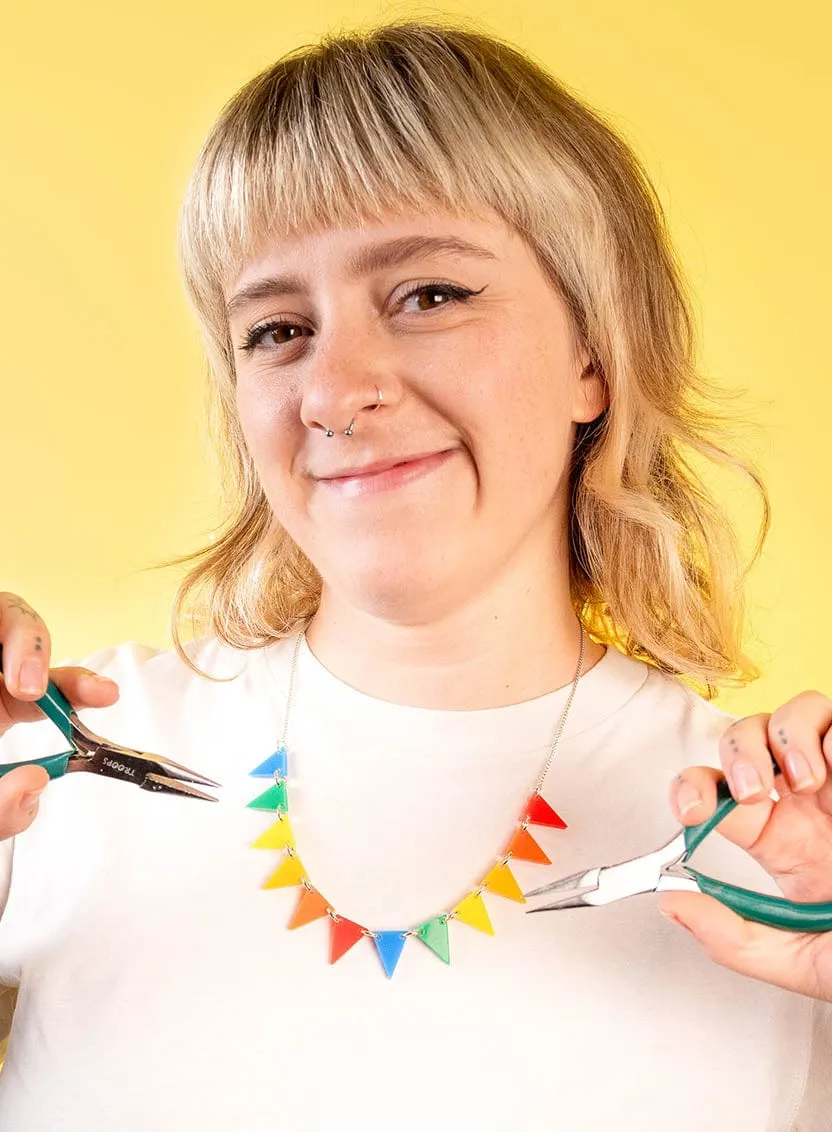 Bunting Necklace Kit - Recycled Rainbow - Silver Chain