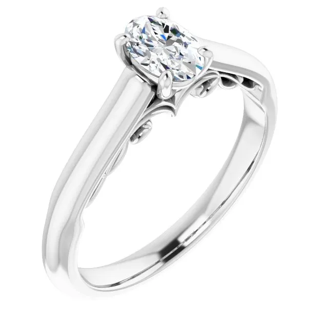Cubic Zirconia Engagement Ring- The Adelaide (Customizable Oval Cut Cathedral Solitaire with Two-Tone Option Decorative Trellis 'Down Under')