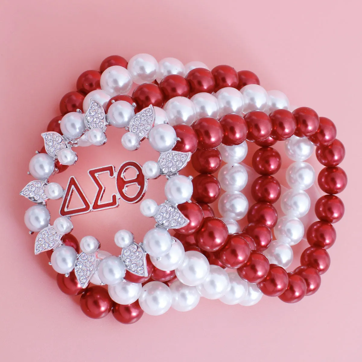 Delta Sigma Theta DST Inspired Bracelet Red White Pearl Delta Sigma Theta 5 Strand for Women