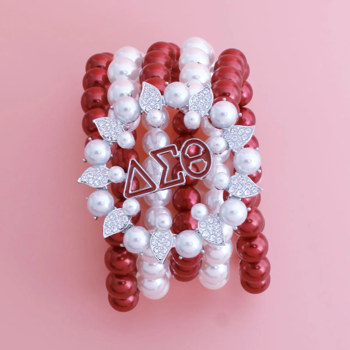 Delta Sigma Theta DST Inspired Bracelet Red White Pearl Delta Sigma Theta 5 Strand for Women
