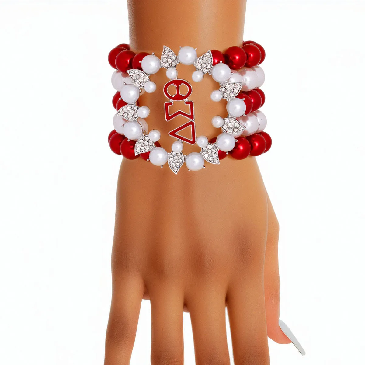 Delta Sigma Theta DST Inspired Bracelet Red White Pearl Delta Sigma Theta 5 Strand for Women