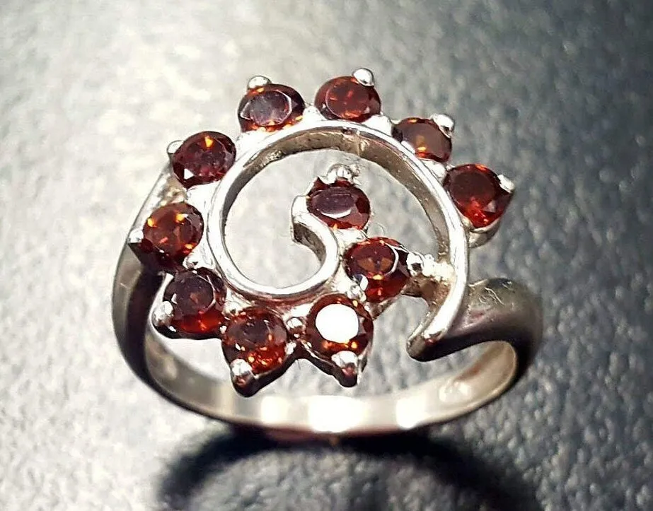 Garnet Ring - Red Spiral Ring - Swirl Garnet Ring