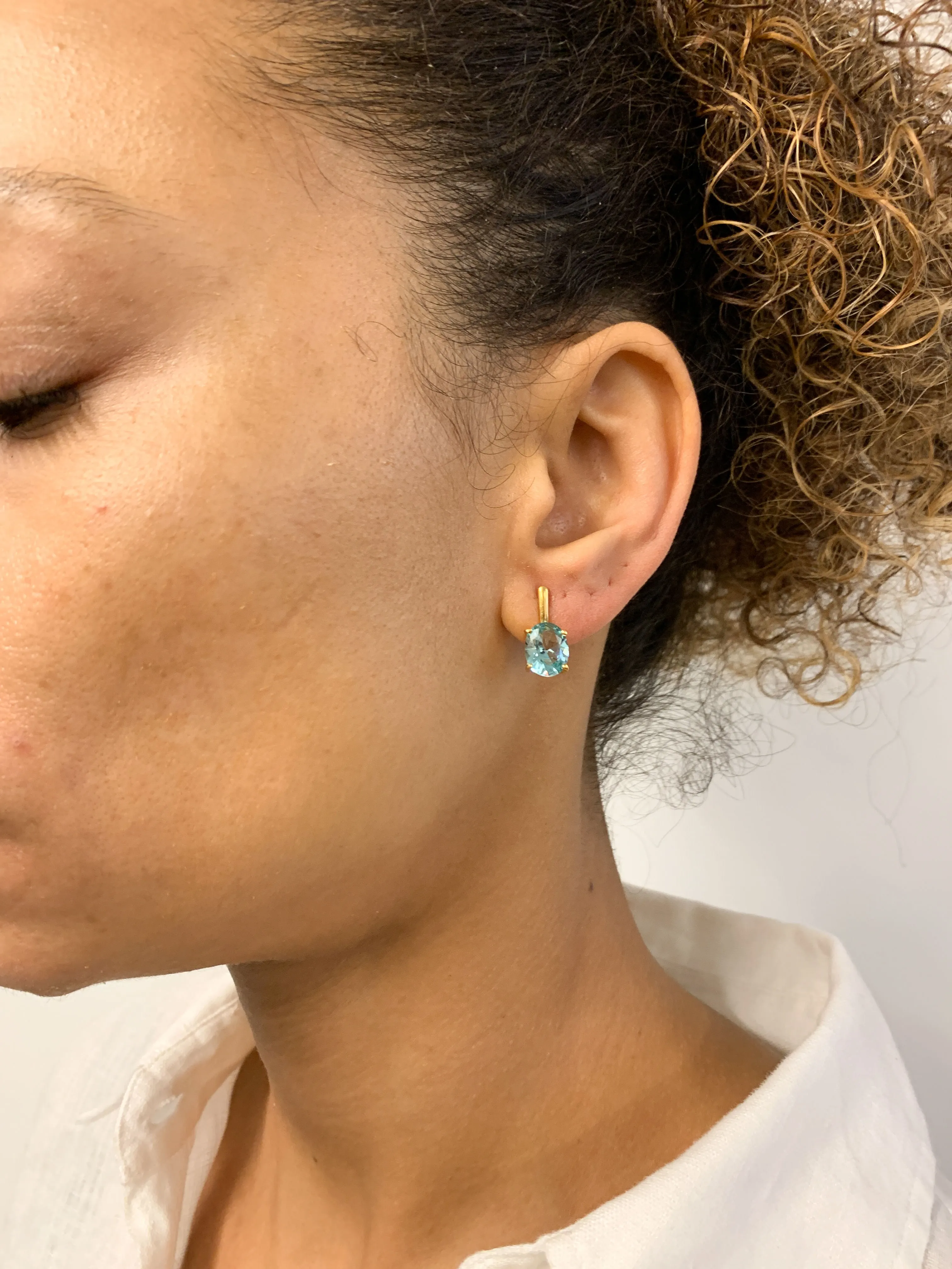Gold Aquamarine Earrings - Blue Dainty Studs, March Birthstone Earrings