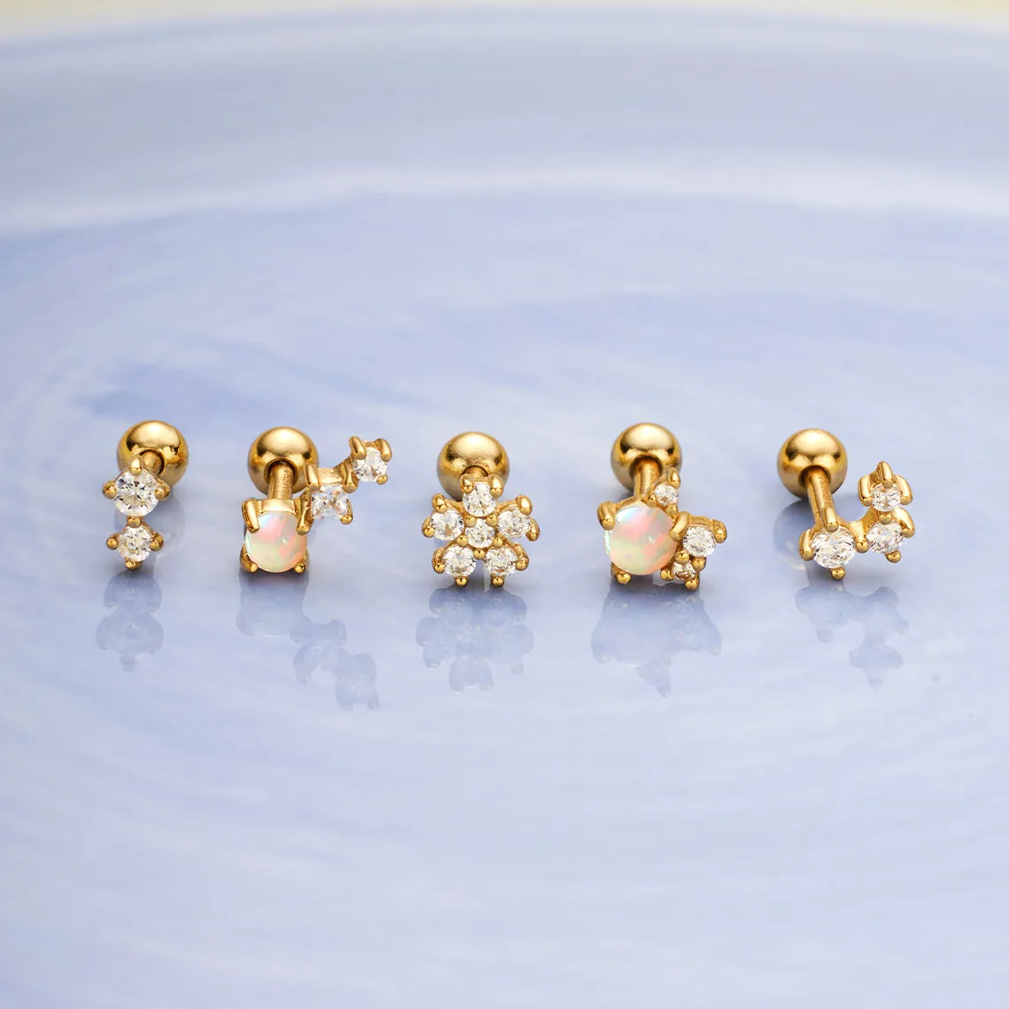 Gold Double Sparkle Barbell Single Earring