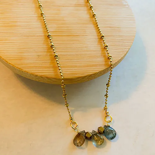 Graces Necklace: Triple Moss Aquamarine Necklace