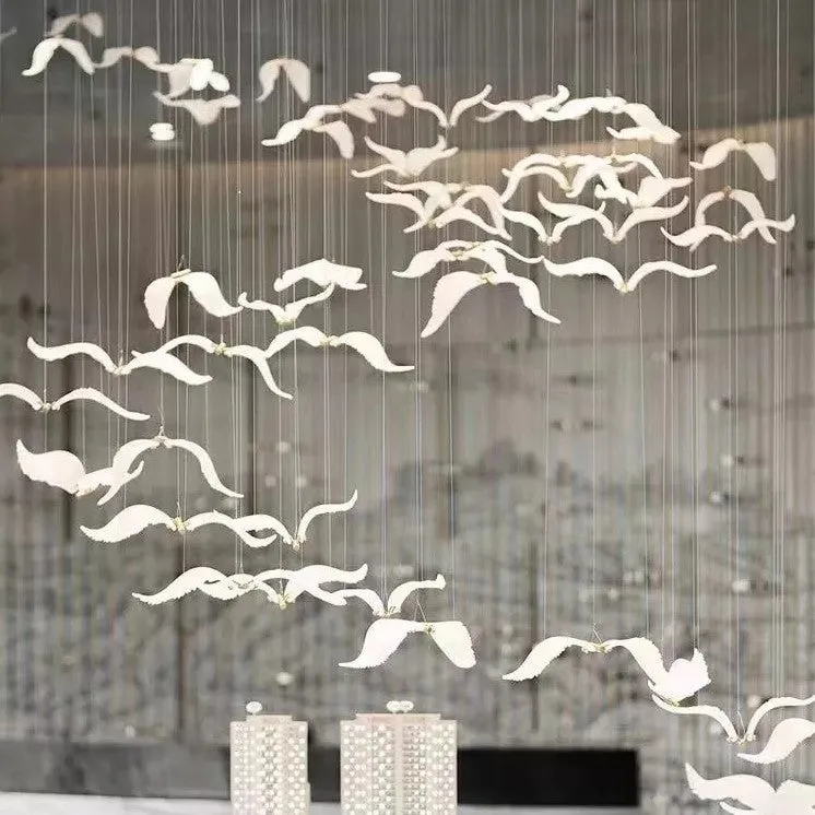 Large Maple Leaf Glass Birds Pendant Light Glass Chandelier