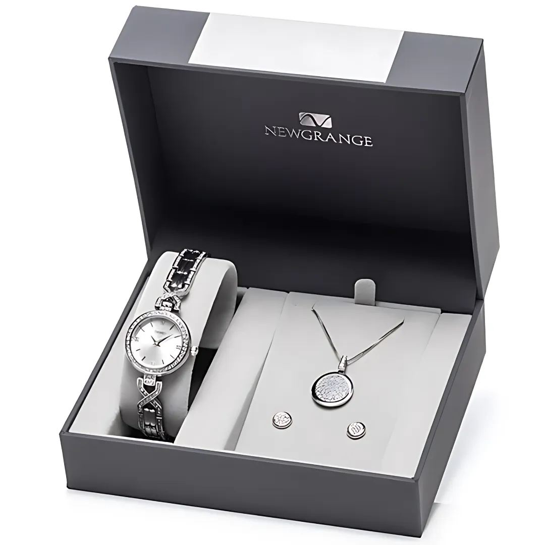 Newgrange Living Silver Watch, Pendant & Earrings Set