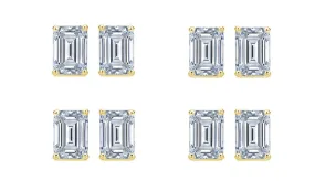 Paris jewelry 14k Yellow Gold 4mm 3Ct Emerald Cut White Sapphire Set Of Four Stud Earrings Plated