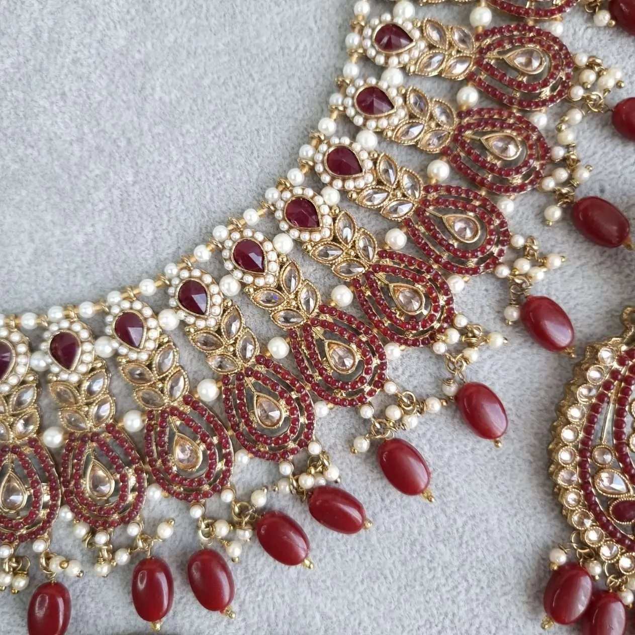Raina Maroon Polki Bridal Choker Set
