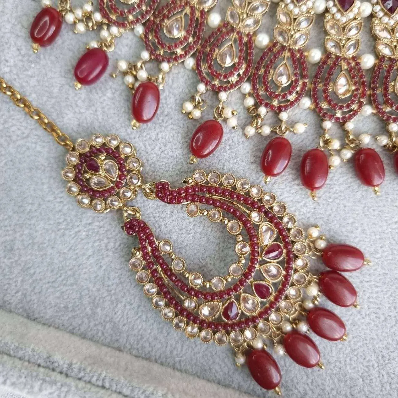 Raina Maroon Polki Bridal Choker Set