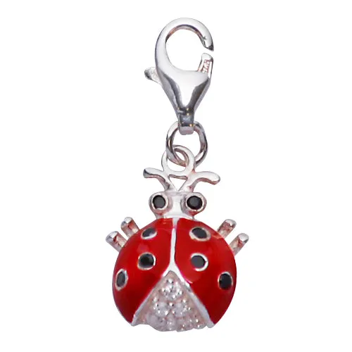 Silver Gemstone Ladybug Earrings