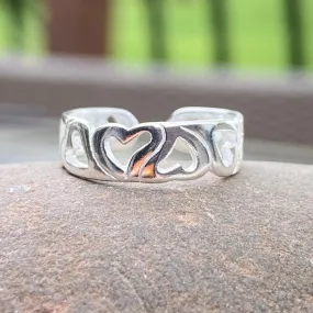 Sterling Silver Open Hearts Design Band Toe Ring