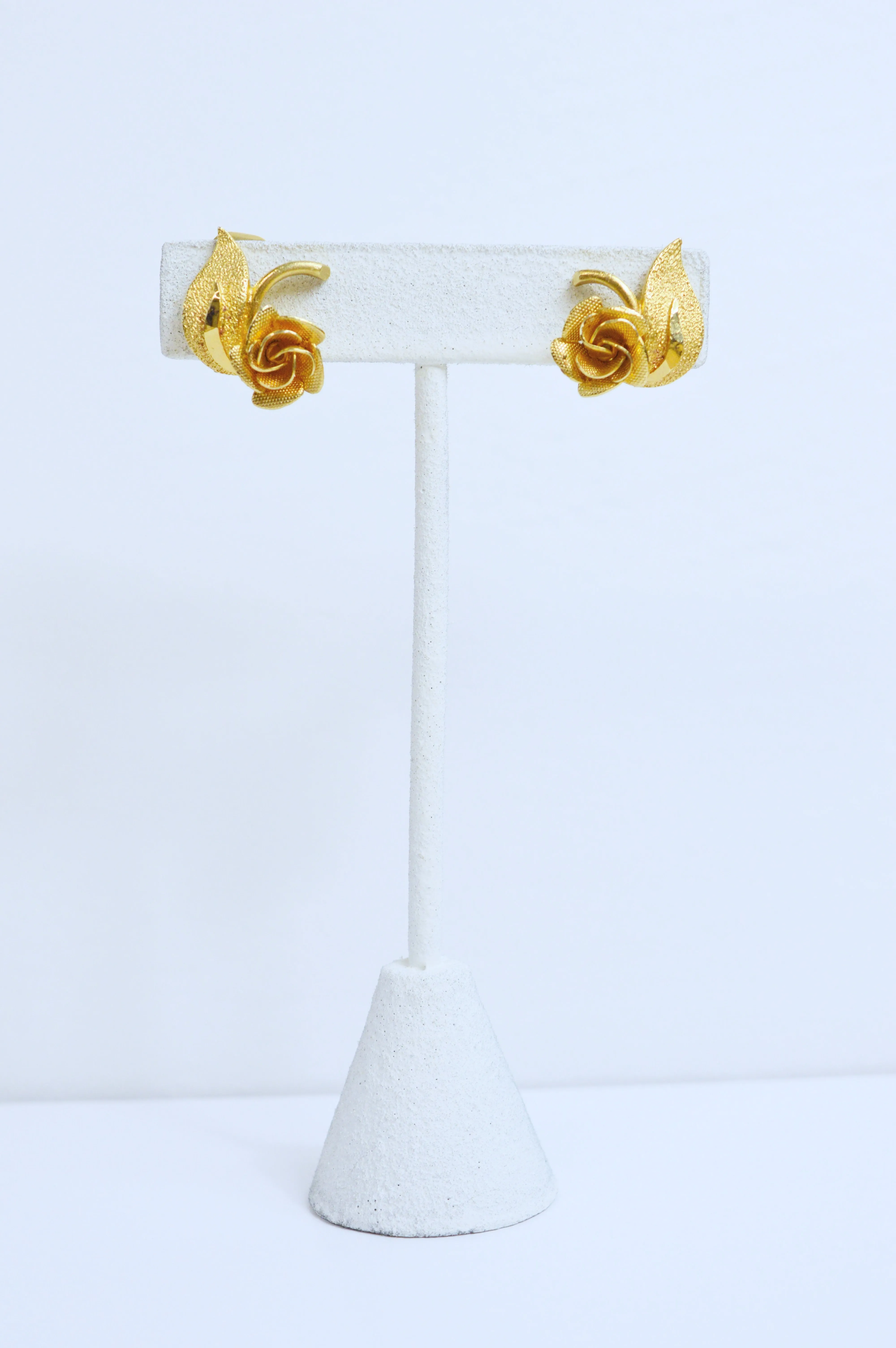 Vintage Signed Coro Goldtone Floral Brooch and Earring Set |1980s